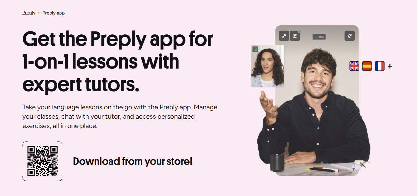 Preply desktop app download page showing Windows and Mac install buttons