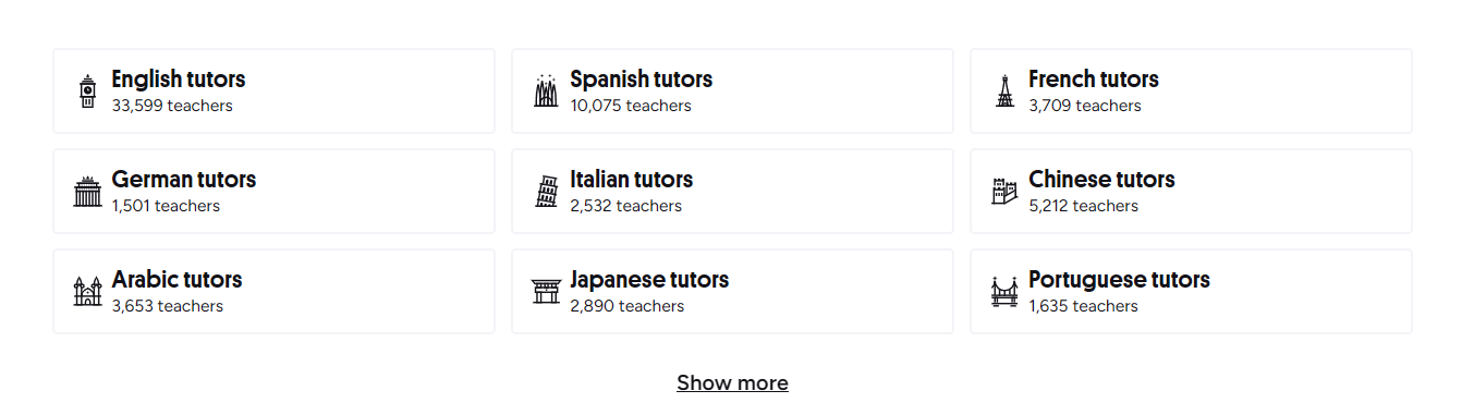 Preply tutor dashboard showing tutor profiles and search interface